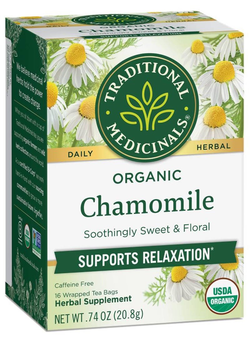 Traditional Medicinals Organic Chamomile Supports Relaxation Caffeine Free 16 Tea Bags - Image 1